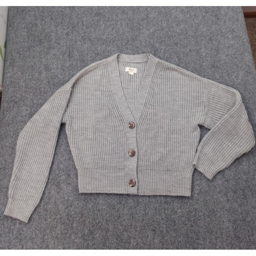 Maeve Sweater Small Gray Cardigan Button Up‎ Short Long Sleeve V Neck
